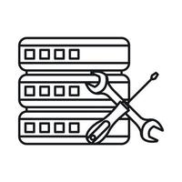 base de datos con destornillador e icono de llave inglesa vector