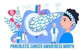 el mes de concientización sobre el cáncer de páncreas se organiza en noviembre en estados unidos. los médicos de páncreas examinan. vector