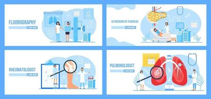 Fluorography, rheumatologist, pancreas, pulmonologist concept set vector. Pulmonary fibrosis, tuberculosis, pneumonia illustration for website vector