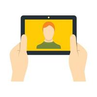 Man making selfie using tablet icon in flat style vector