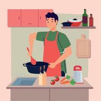 man cooking with vegetables vector