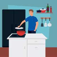 hombre cocinando con olla vector