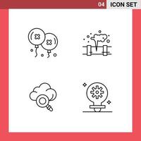 Mobile Interface Line Set of 4 Pictograms of balloons research celebration pollution bulb Editable Vector Design Elements
