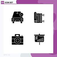 Set of 4 Commercial Solid Glyphs pack for car namaz minus praying computer Editable Vector Design Elements