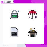 Filledline Flat Color Pack of 4 Universal Symbols of domain mobile sim link gras sim card Editable Vector Design Elements