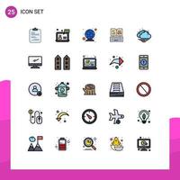 Group of 25 Filled line Flat Colors Signs and Symbols for facebook keyboard customer key globe Editable Vector Design Elements