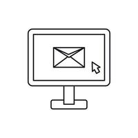 Monitor with email sign icon, outline style vector