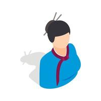 Girl in korean costume icon, isometric 3d style vector