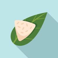 Rice on leaf icon, flat style vector