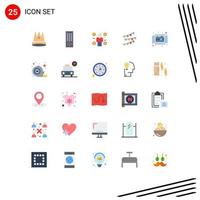 Mobile Interface Flat Color Set of 25 Pictograms of birthday celebrations tv lights consumer Editable Vector Design Elements