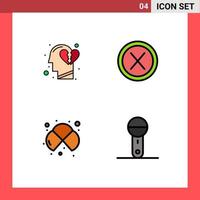 Pack of 4 Modern Filledline Flat Colors Signs and Symbols for Web Print Media such as emotions atoms break heart interface chemistry Editable Vector Design Elements