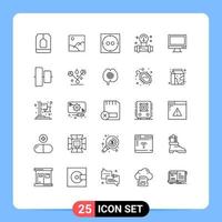 User Interface Pack of 25 Basic Lines of device computer sun water plump Editable Vector Design Elements