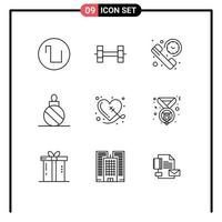Pictogram Set of 9 Simple Outlines of sewing heart summary broken christmas ball Editable Vector Design Elements