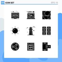 9 Creative Icons Modern Signs and Symbols of co tower sunny computer sun science Editable Vector Design Elements