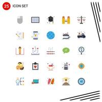 Group of 25 Modern Flat Colors Set for laboratory construction college city university Editable Vector Design Elements