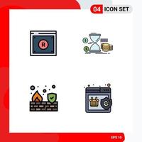 Modern Set of 4 Filledline Flat Colors Pictograph of business coins law management firewall Editable Vector Design Elements