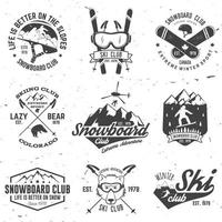 emblema del club de esquí y snowboard. ilustración vectorial