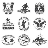 conjunto de insignias del club de snowboard. vector