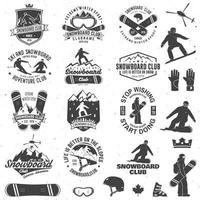 conjunto de insignias del club de snowboard vector