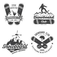 conjunto de insignias del club de snowboard. vector