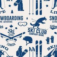 Ski and Snowboard Club seamless pattern. Vector illustration.