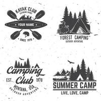 Set of kayak, camping and caravanning club badge. vector