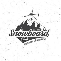 club de snowboard ilustración vectorial concepto de camiseta o logotipo, estampado, sello o camiseta. vector