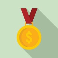 Dollar gold medal icon, flat style vector