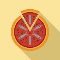 pescado, tomate, pizza, icono, plano, estilo vector