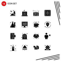 conjunto de 16 iconos de interfaz de usuario modernos signos de símbolos para elementos de diseño de vector editables de caja de producto de maletín de cubo de experimento