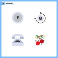 conjunto moderno de 4 iconos planos pictograma de ojo de cerradura contáctenos cuenta regresiva llamada berry elementos de diseño vectorial editables vector