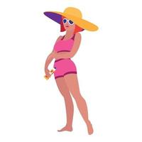 Sexy woman beach hat icon, cartoon style vector