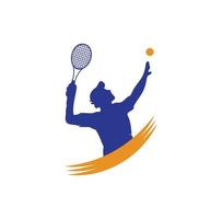tennis logo designs with tennis players ball and racket logo design inspiration vector
