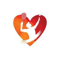 Diseños de logotipo de concepto de forma de corazón de tenis con inspiración de diseño de logotipo de pelota y raqueta de jugadores de tenis vector