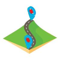 Route map icon, cartoon style vector