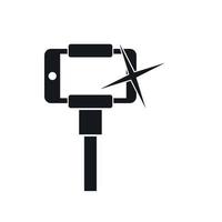 Taking pictures on smartphone on selfie stick icon vector