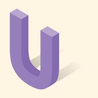 U letter in isometric 3d style with shadow vector