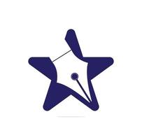 Pen star shape concept Logo Design. vector