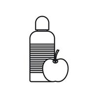 Bottle of water and apple icon, outline style vector