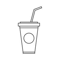 A soft drink in paper cup with lid and straw icon vector