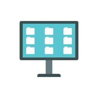 Desktop of computer with folders icon, flat style vector