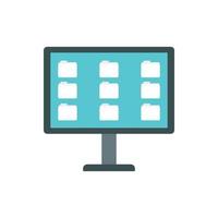 Desktop of computer with folders icon, flat style vector