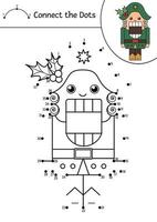 Vector Christmas dot-to-dot and color activity with cute Nutcracker. Winter holiday connect the dots game for children with fairytale soldier. Funny coloring page for kids with traditional symbol