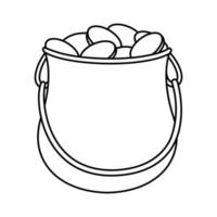 Vector black and white funny pot with coins. Cute Saint Patrick Day outline illustration. National Irish holiday line icon or coloring page isolated on white background.