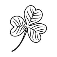 Vector black and white clover leaf illustration. Cute spring line icon. Saint Patrick day symbol. Irish national holiday coloring page. Outline plant isolated on white background.