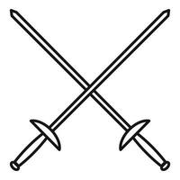 Crossed fencing sword icon, outline style vector