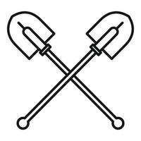 Crossed shovel icon, outline style vector