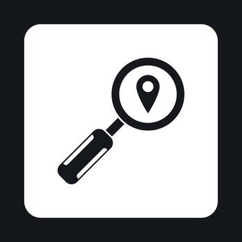 Magnifying glass and pin pointer icon simple style vector