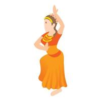 Indian girl dancing icon, cartoon style vector