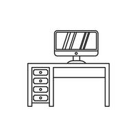 escritorio con icono de computadora, estilo de esquema vector